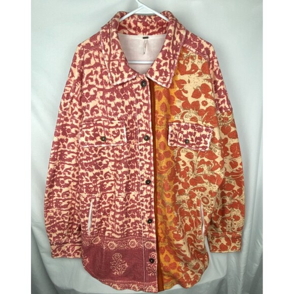 Free People Printed Ruby Jacket Womens XL Pink Combo Fleece Oversized Button - Picture 4 of 16